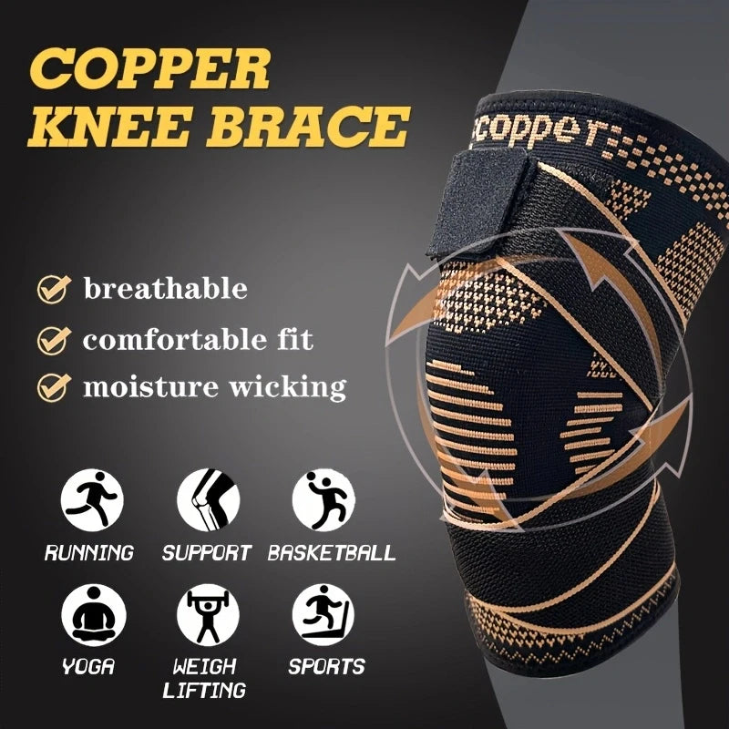 1Pc Sports Copper Ion Strap Knee Pads Non-slip Knitted Nylon Knee Pads Fitness Jump Rope Basketball Running Gear Men Women