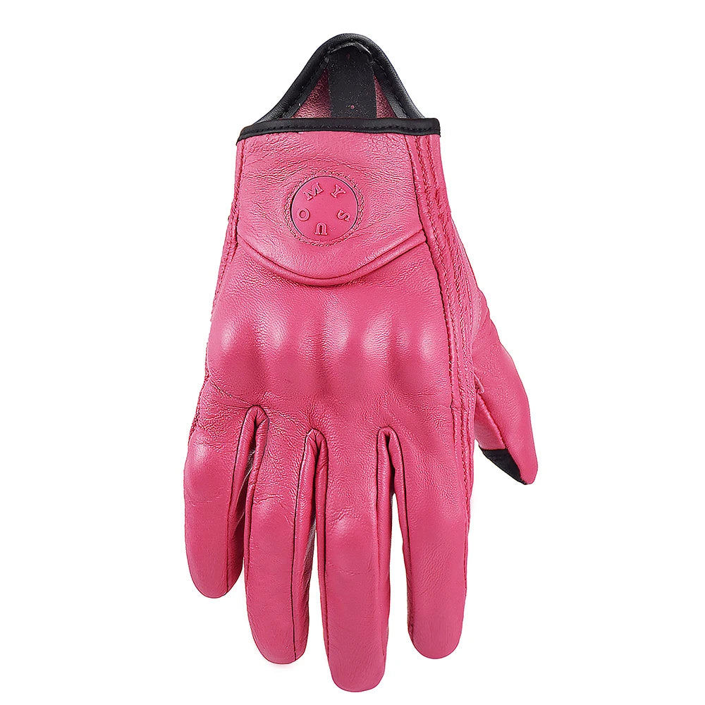 SUOMY Lady Pink Leather Motorcycle Gloves Genuine Leather Perforated Women Motorbike Riding Gloves Touch Screen Moto Guantes