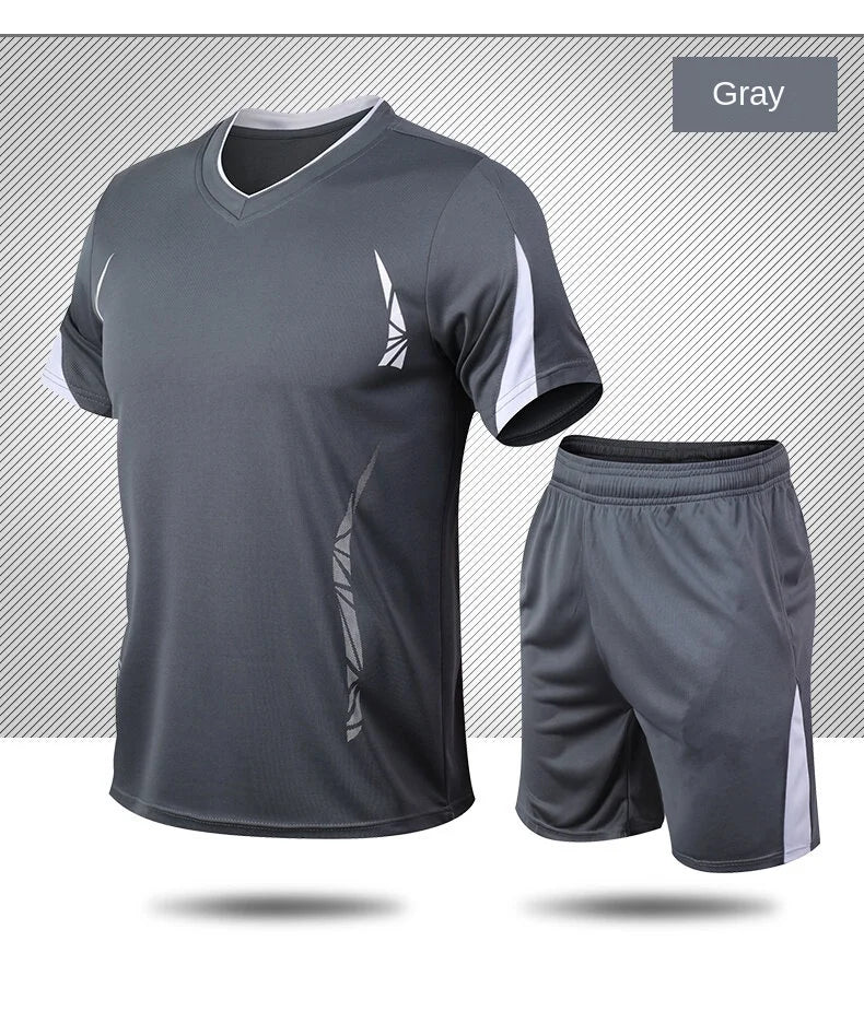 Sports suit men's summer fitness short sleeve T-shirt men's fast drying clothes running loose casual Sportswear large
