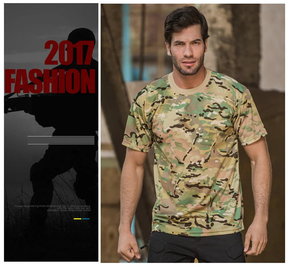 Men Casual Short Sleeve Tactical T Shirts Camouflage T-Shirt Quick Dry Outdoor Gym Top Tees Cargo T Shirt Male Clothing