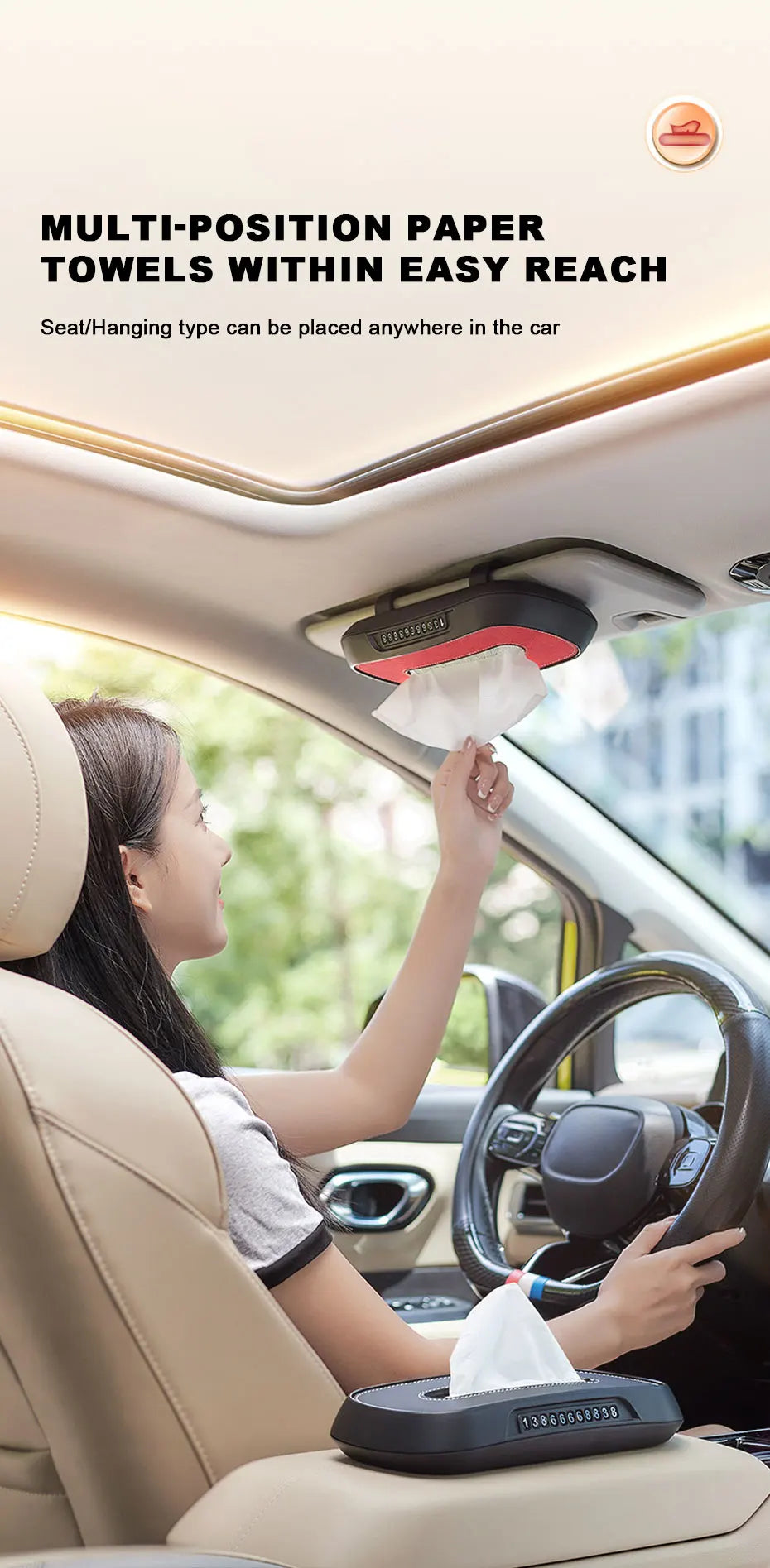 BLALION Car Tissue Box with Temporary Parking Card Sun Visor Backseat Tissue Holder Leather Case Auto Interior Accessories