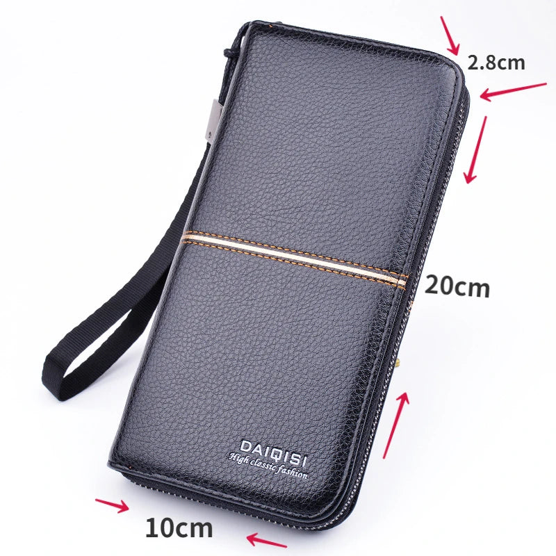New Men's Wallet Long Zipper Handbag Men's Money Clip Business Casual Large Capacity Soft Leather Wallet Mobile Case