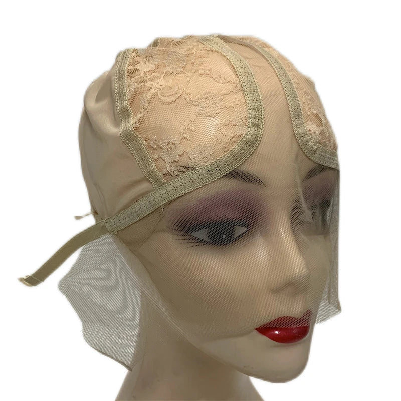 1PC T-Part Lace Wig Cap Adjustable Strap Brown/Beige Mesh Wig Making Hair Extensions Base Cap for Custom Wig Making