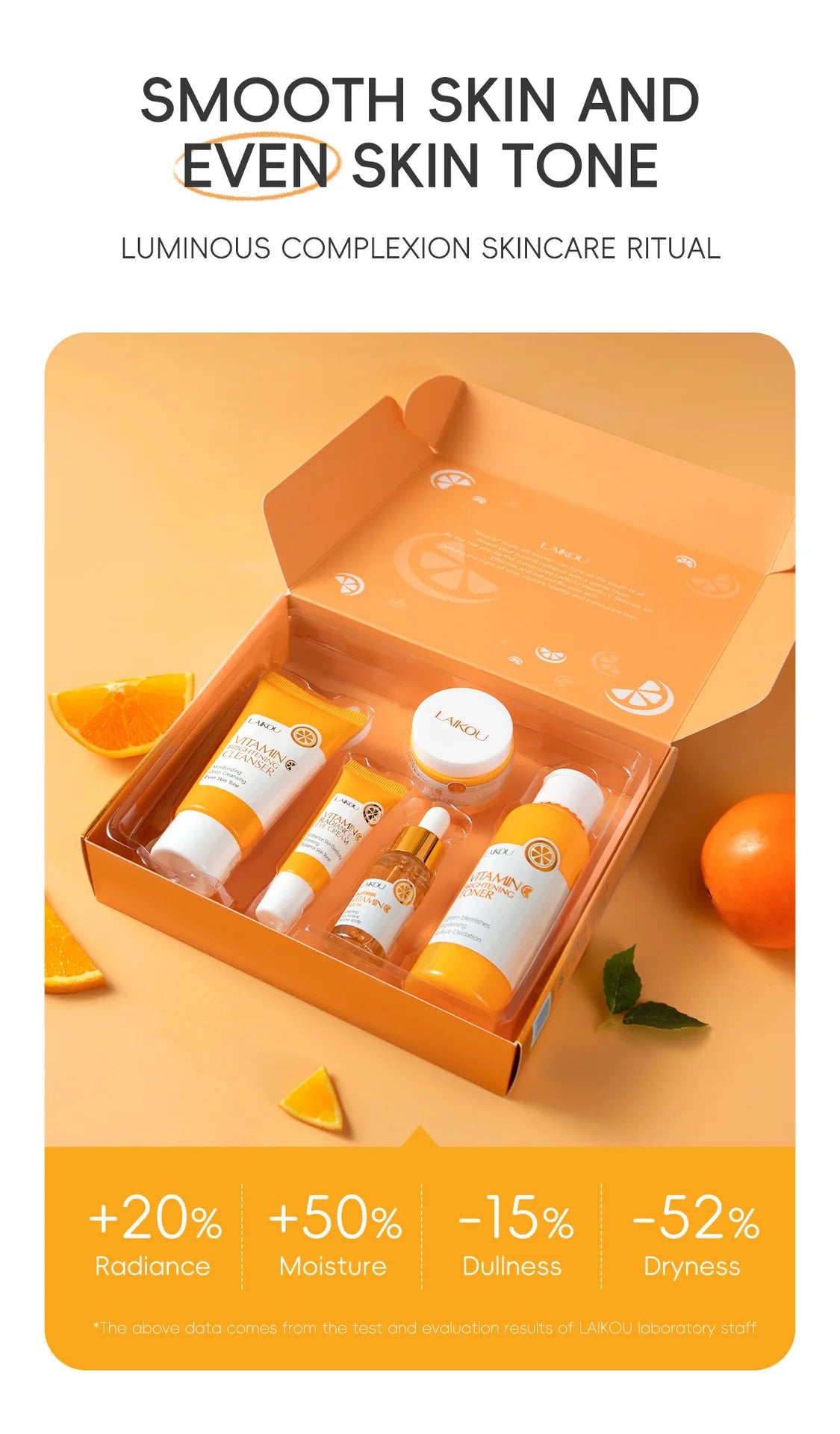 LAIKOU 5pcs Vitamin C Skin Care Set Deep Cleansing Facial Cleanser Face Cream Moisturizer Toner Eye Serum Gift Box Skin Care