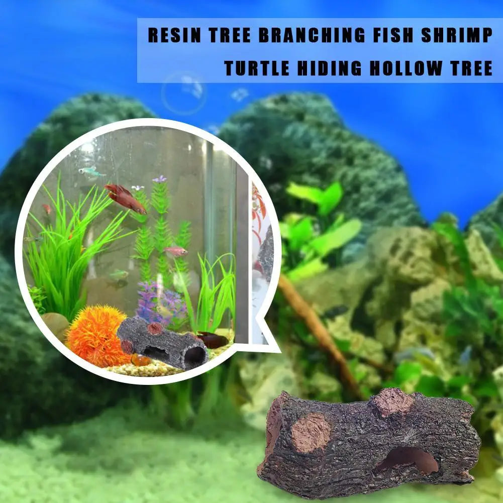 Resin Tree Branch Fish Shrimp Turtle Hidden Hollow Tree Log Fish Tank Aquarium Simulation Fountain Accent Decoration