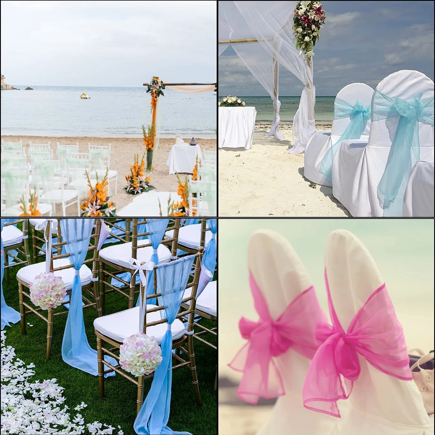 Satin chair belt wedding banquet party event decoration chair bow yarn tie chair back flower
