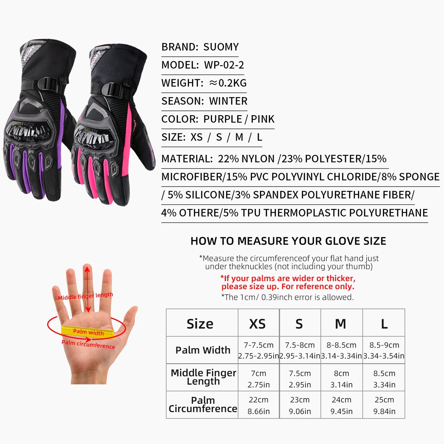 Suomy Winter Warm Motorcycle Gloves Windproof Waterproof Female Motorbike Riding Gloves Women Pink Motocross Moto Guantes
