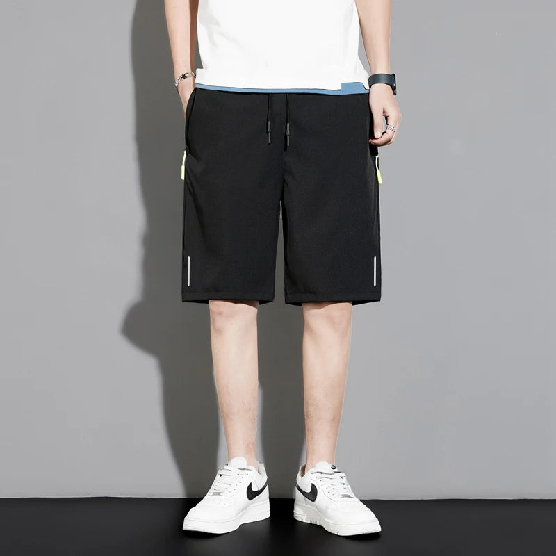 Summer thin style men's shorts reflective vertical strip ice quick-dry stretch casual pants