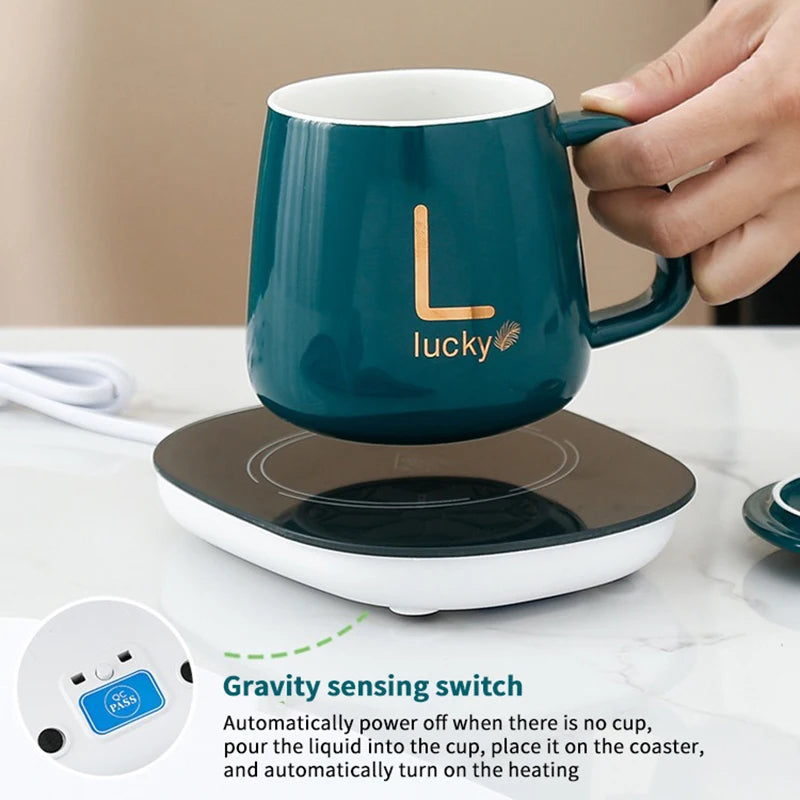 55 ℃ Thermostat Mugs Cup Ceramic Cup With Lid With Spoon Valentine's Day Gift Box Coffee Mug For Office Or Home Use Portable Mea