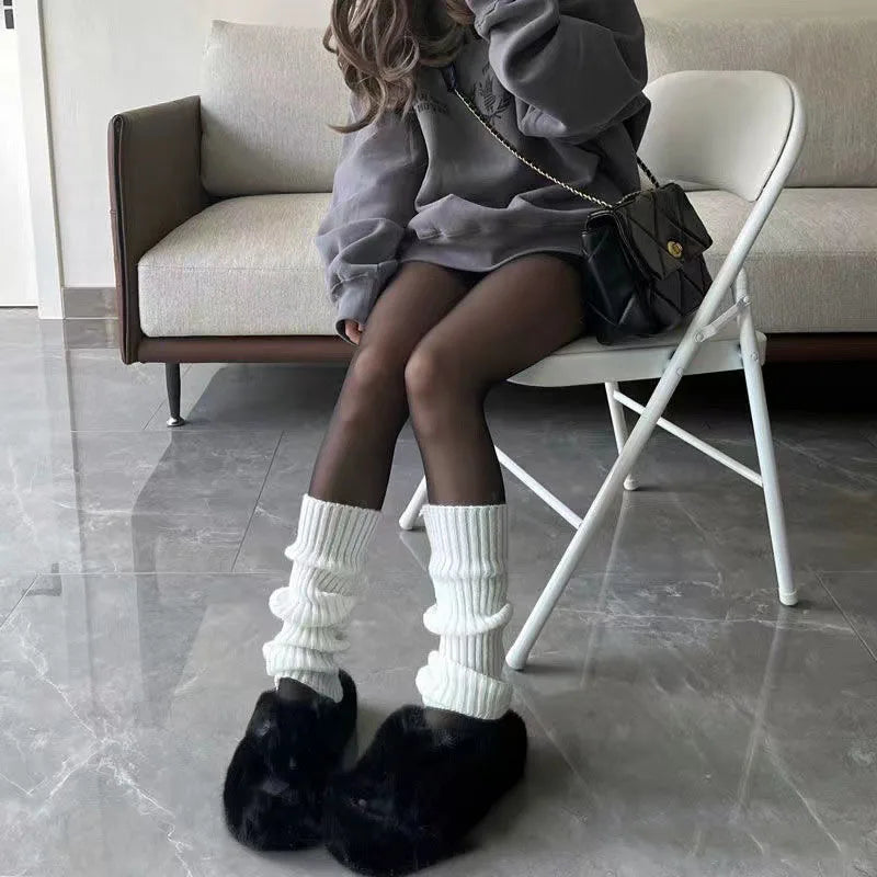 New Japanese Lolita Sweet Girl Leg Warmer Knit Socks Wool Ball Knitted Foot Cover Cosplay Women Autumn Winter Heap Heap Socks