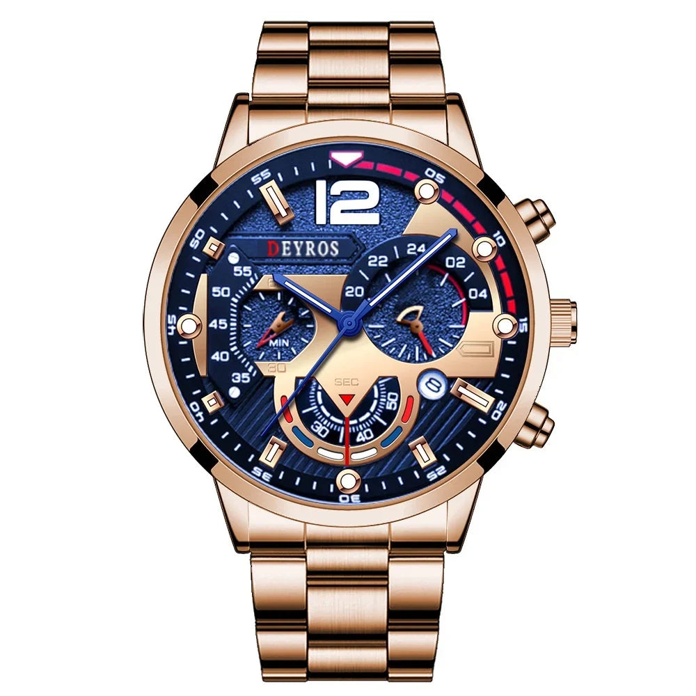 Men Luxury Watches Male Gold Bracelet Stainless Steel Quartz Calendar Watch Business Luminous Clock