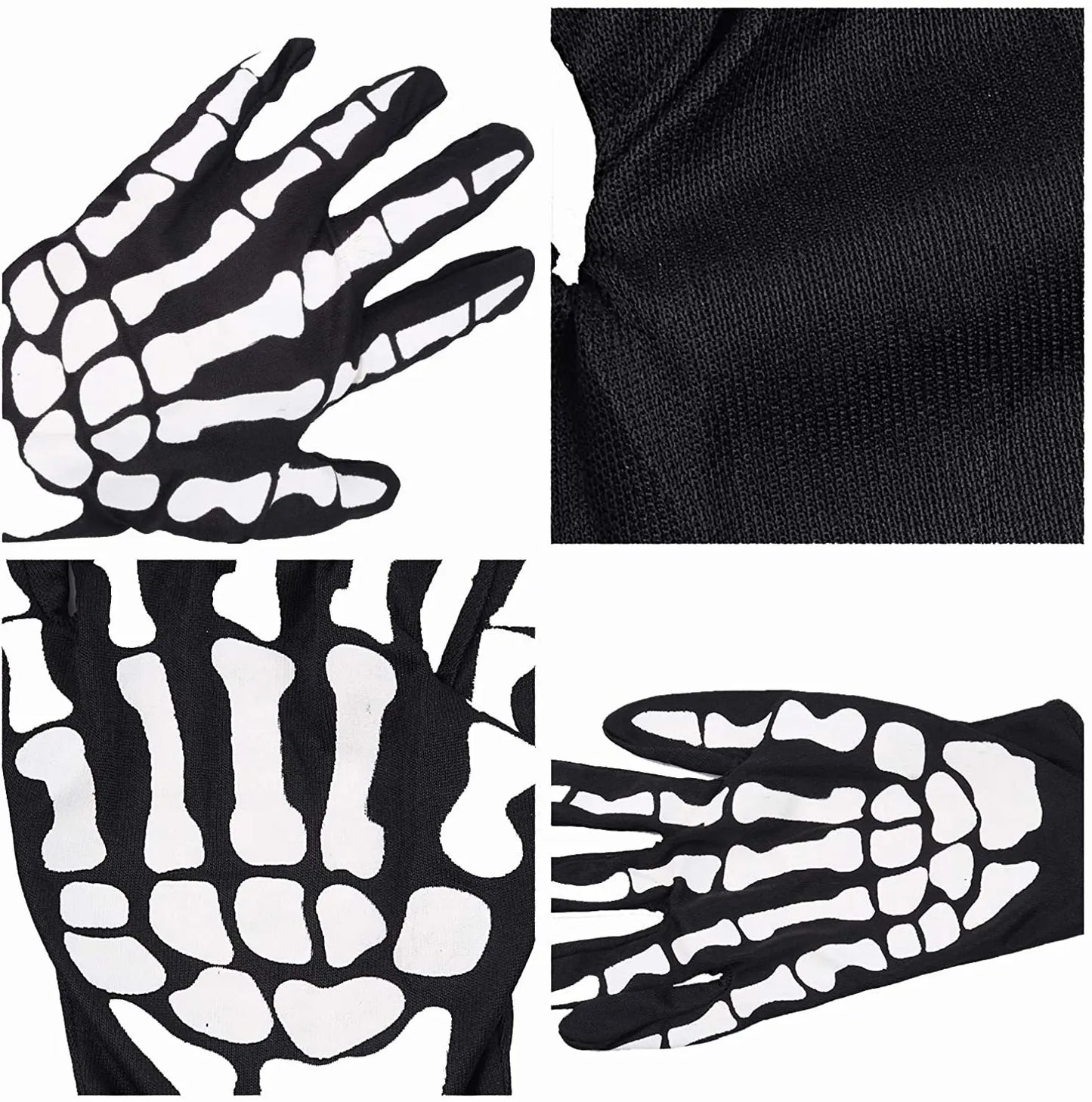 Halloween Skeleton Gloves Unisex Adult Full Finger Short Gloves Women Stretch Cosplay Goth Mittens Party Accessorie