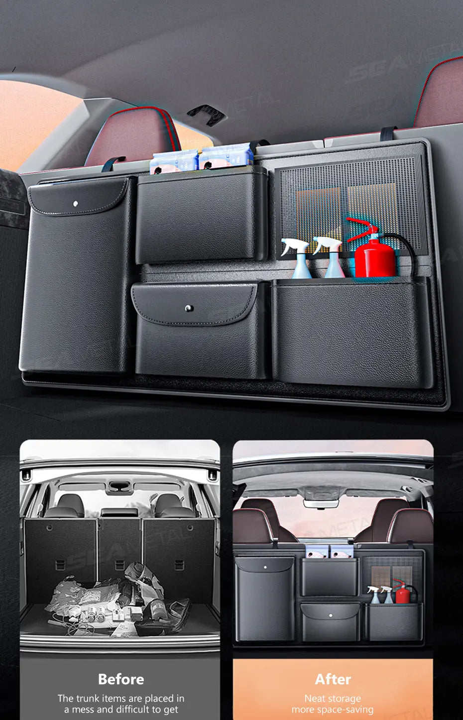 BLALION Car Trunk Hanging Storage Bag Back Seat Universal Large Capacity Leather Multi-pocket Auto Storage Cargo Rack Organizer