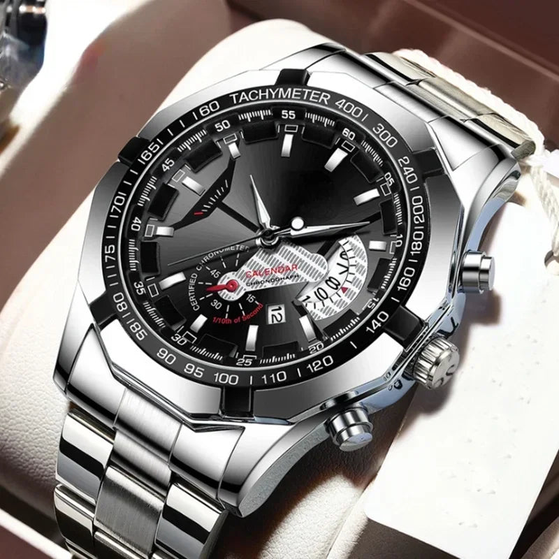 Kegllect Men Stainless Steel Quartz Watch Luxury Calendar Luminous Life Waterproof WristWatches