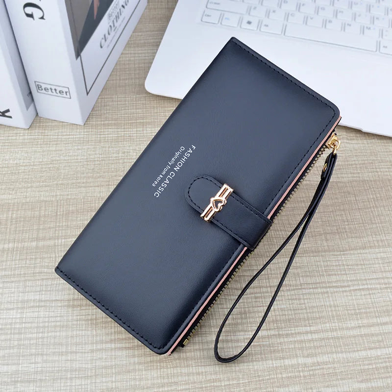 New Wallet Women's Long Multi Card Card Bag Zipper Buckle Money Clip Fashion Simple Soft Leather Clip Change Handbag