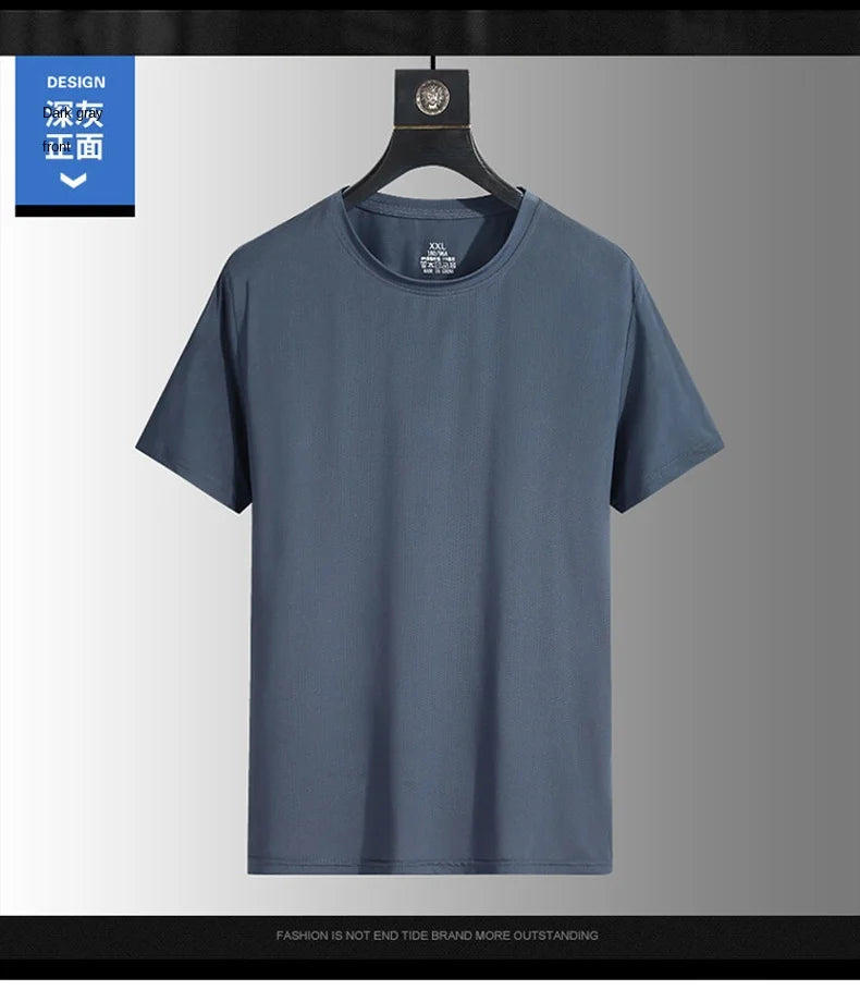 NASA GISS Bull Running Capacity Round Neck Mesh Ice Silk Short Sleeve T-shirt for Men's Summer Thin Loose Sports Quick Drying Br