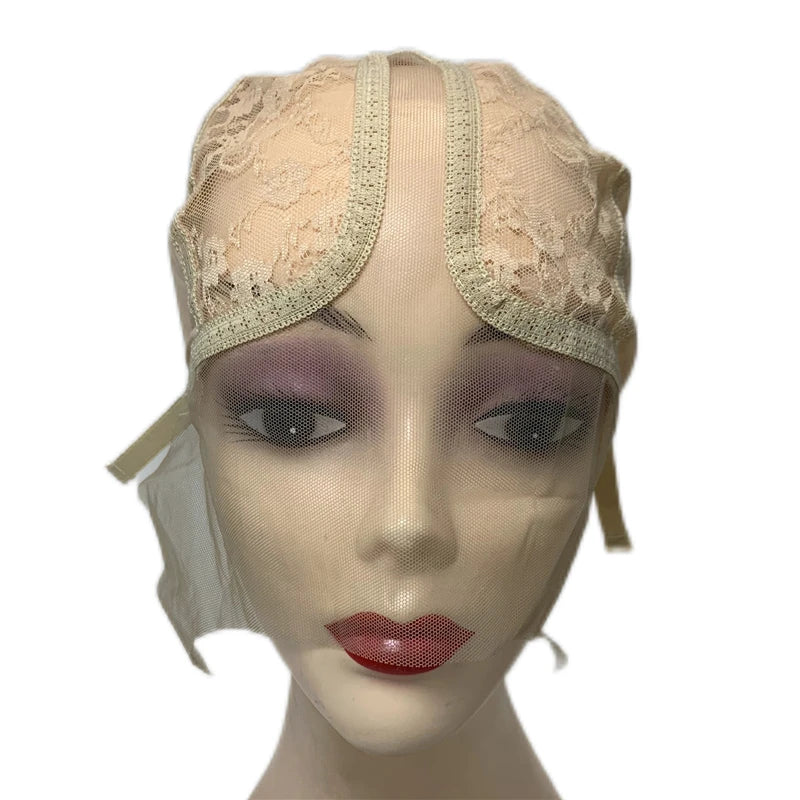 1PC T-Part Lace Wig Cap Adjustable Strap Brown/Beige Mesh Wig Making Hair Extensions Base Cap for Custom Wig Making