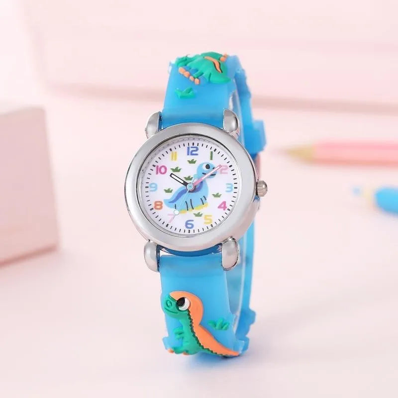 Kegllect Children 3D Dinosaur Quartz Watch Kids Round Dial Colourful Silicone Strap Watches Jam Tangan