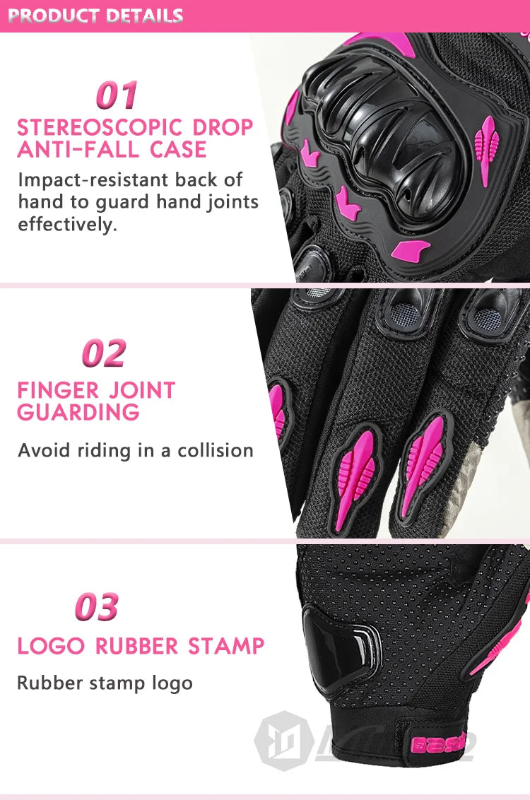 Summer Lady Pink Motorcycle Gloves Women Breathable Motorbike Riding Gloves Anti-fall Touch Function Motocross Moto Biker Gloves