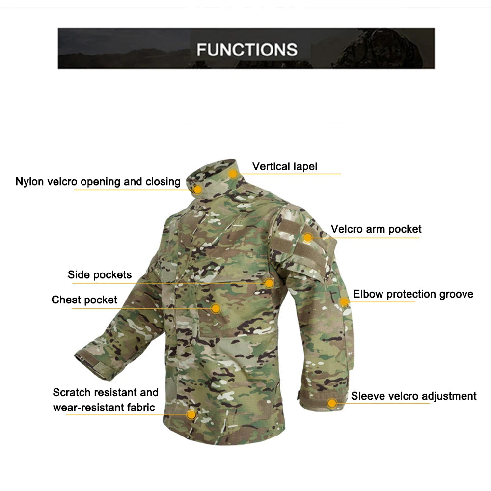 Tactical Camouflage Coat Hunting Long Sleeved Jacket Men's Training Uniform Outdoor Paintball Camping Windbreaker Clothing