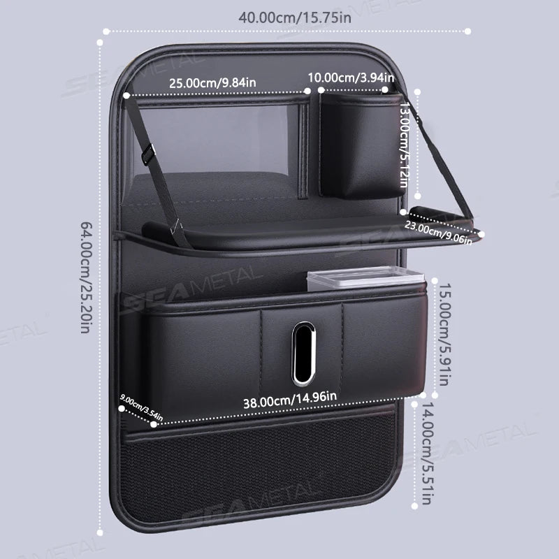BLALION Car Seat Back Organizer with Foldable Table Tray Cup/Tissue Holder Storage Pocket Anti-Kick Pad Interior Accessories