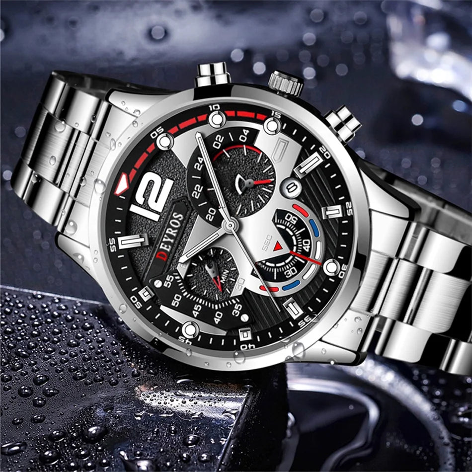 Men Luxury Watches Male Gold Bracelet Stainless Steel Quartz Calendar Watch Business Luminous Clock