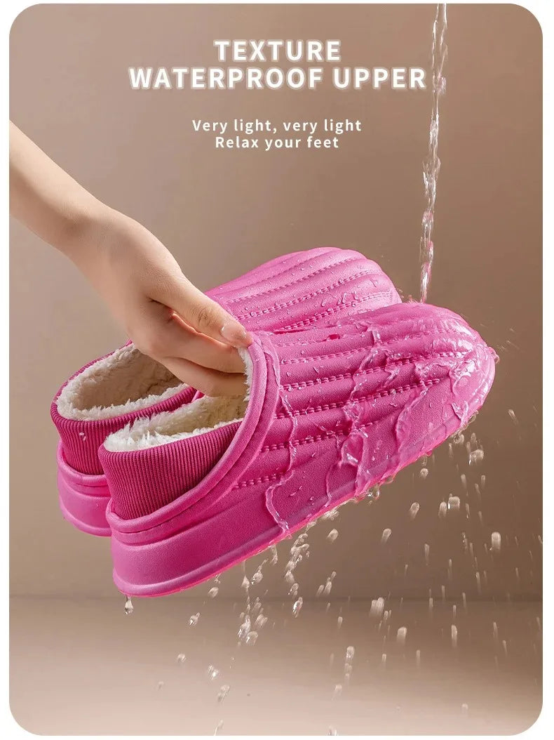 Winter Warm Cotton Slippers for WOMEN'S Home Wear, Thickened Waterproof, Snow Proof, Warm and Minimalist Couple Cotton Shoes