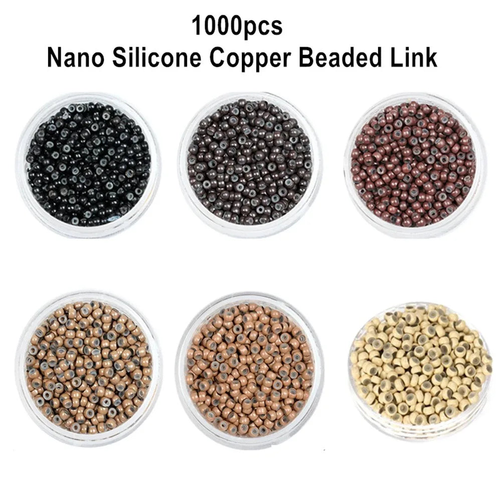 1000Pcs 3.0mm Hair Beads Silicone Lined Copper Nano Rings Micro Links Beads for Hair Extensions Black/Dark Brown/Blonde