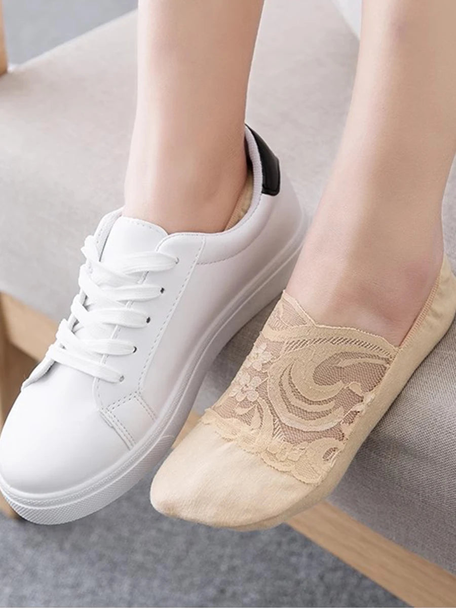 5 Pairs Fashion Women Socks Spring Summer Socks Style Lace Flower Casual Short Socks Thin Breathable Invisible Boat Socks