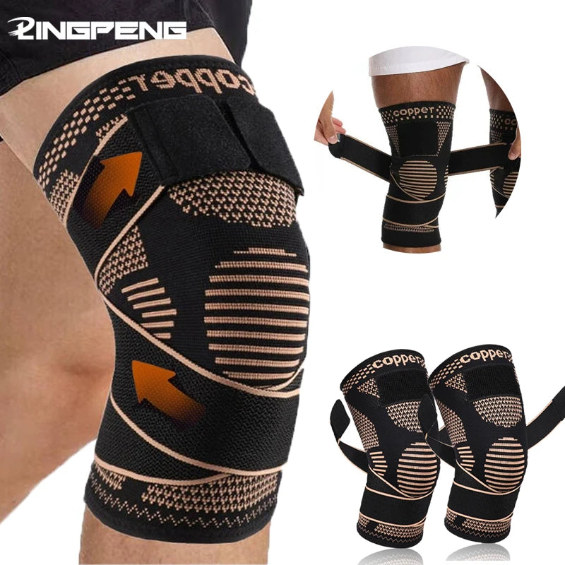 1Pc Sports Copper Ion Strap Knee Pads Non-slip Knitted Nylon Knee Pads Fitness Jump Rope Basketball Running Gear Men Women