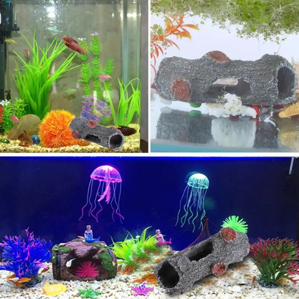 Resin Tree Branch Fish Shrimp Turtle Hidden Hollow Tree Log Fish Tank Aquarium Simulation Fountain Accent Decoration