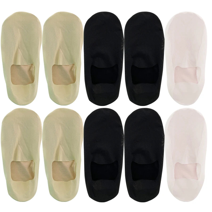 5 Pairs Women's Boat Socks Deodorant Sweat Absorption Summer Sock Thin Ice Silk Breathable Silicone Non-slip Silk Low Cut Socks
