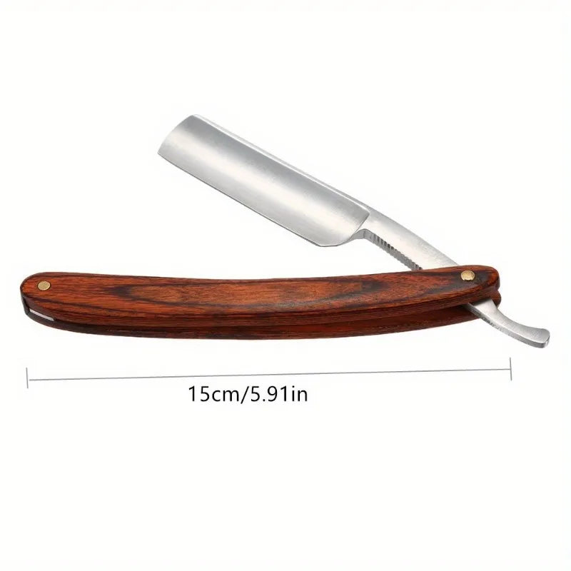 Retro Straight Men Shaving Razor Male Carbon Steel Folding Barber Beard Throat Shaving Knife Cut Tool Pearwood Handle