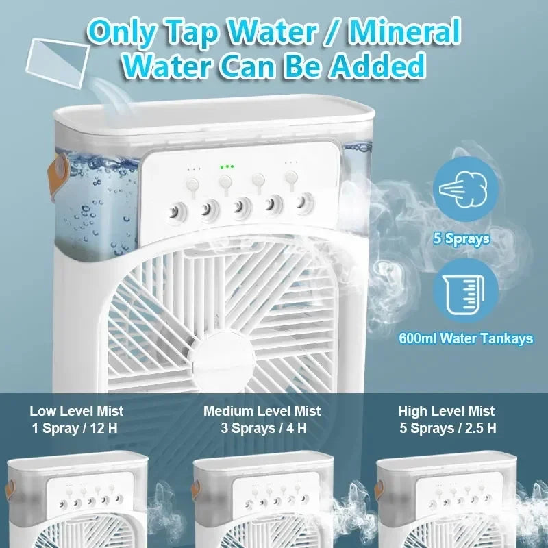 New 3 In 1 Fan AIr Conditioner Household Small Air Cooler LED Night Light Portable Humidifier Air Adjustment Fan Office Home Fan