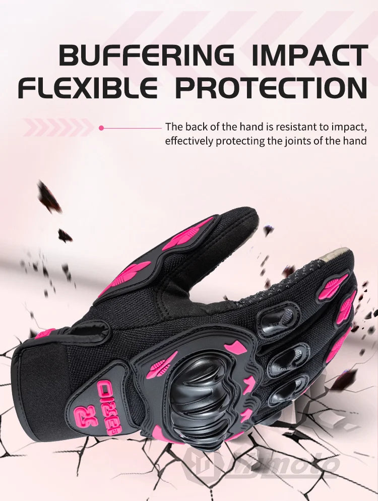 Summer Lady Pink Motorcycle Gloves Women Breathable Motorbike Riding Gloves Anti-fall Touch Function Motocross Moto Biker Gloves