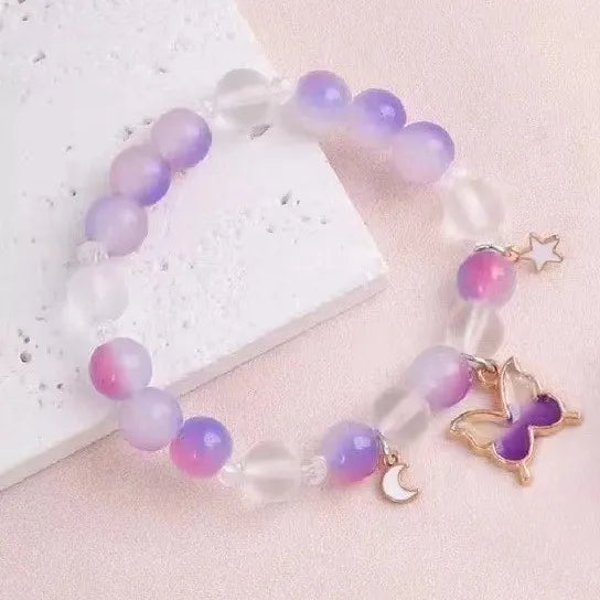 Luminoso Das Crianças Fofo Relógio Borboleta Padrão Silicone Quartzo Da Moda Conta Bracelete Conjunto