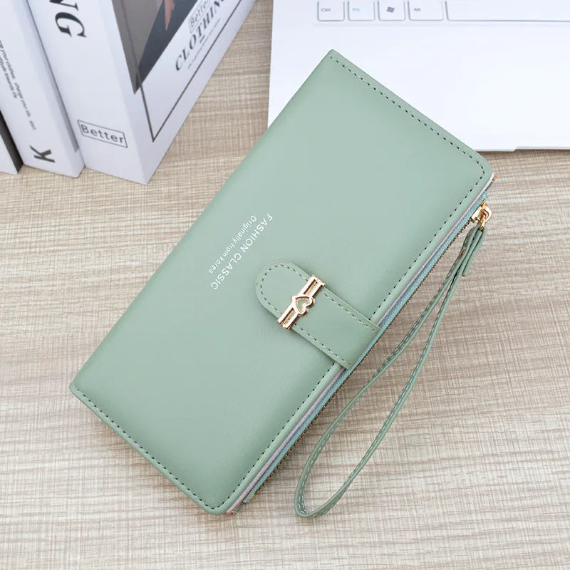 New Wallet Women's Long Multi Card Card Bag Zipper Buckle Money Clip Fashion Simple Soft Leather Clip Change Handbag
