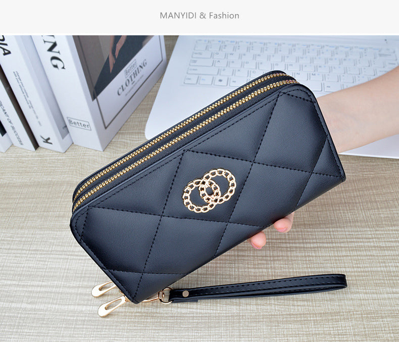 New Wallet Women's Long Double Zipper Large Capacity Handbag Mom's Fashion Simple Double Layer Wallet Mobile Case