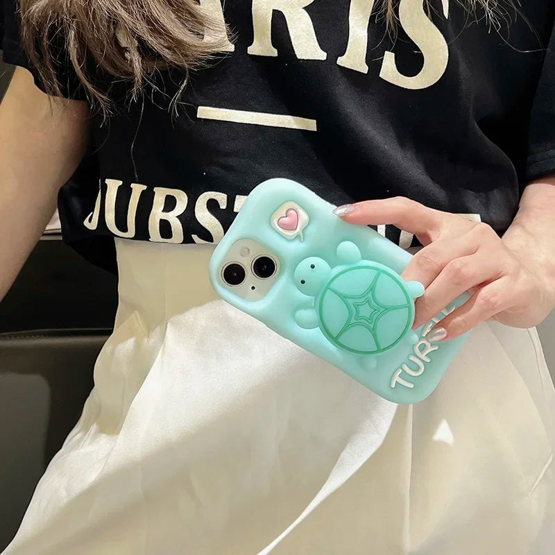 Creative and Cute Turtle Silicone Phone Case Suitable for iPhone 11 12 13 14 15 Pro Max Plus Female Style 3D Cartoon Phone Case