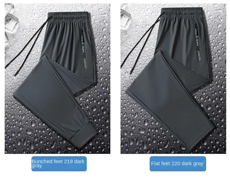 Summer Spring Men's Waist Drawstring Quick Dry High Stretch Solid Color Sports Training Outdoor Long Pants With Zipper Pockets