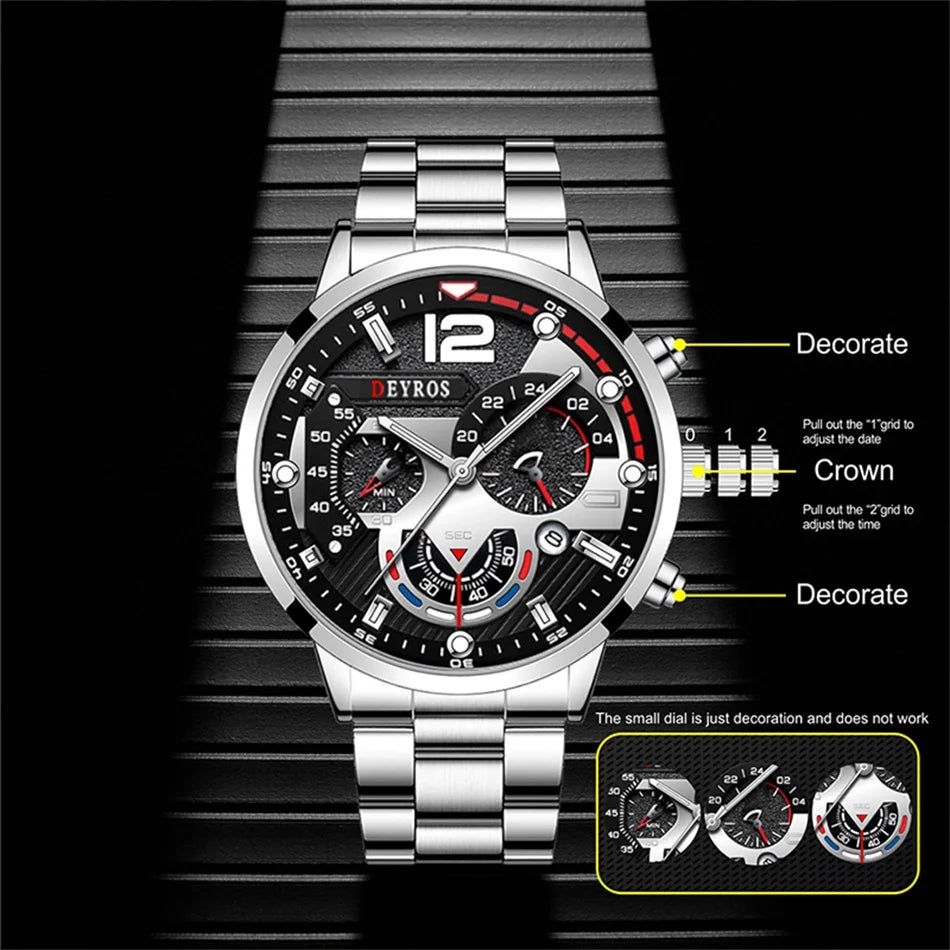 Men Luxury Watches Male Gold Bracelet Stainless Steel Quartz Calendar Watch Business Luminous Clock