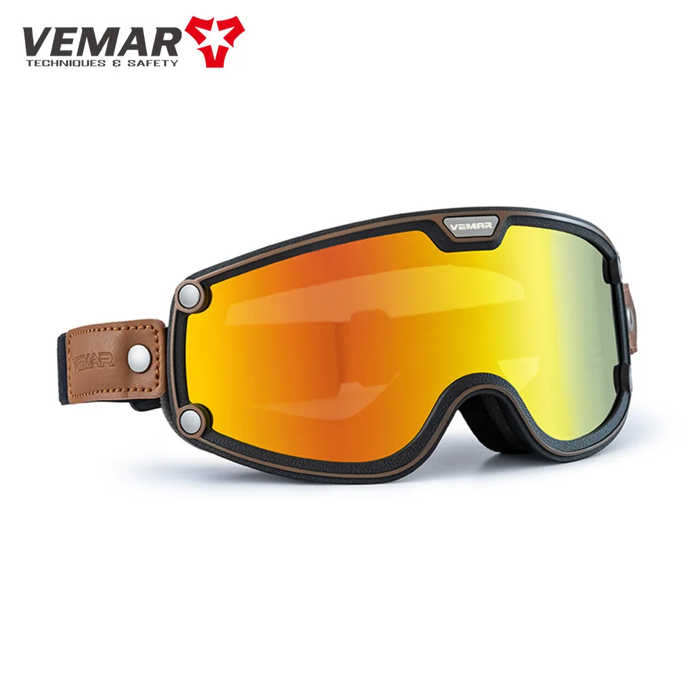 VEMAR Retro Motorcycle Goggles Windproof Anti-fog Glasses For Motorcycle Helmet Moto Sports Cycling Cafe Racer Chopper Goggles