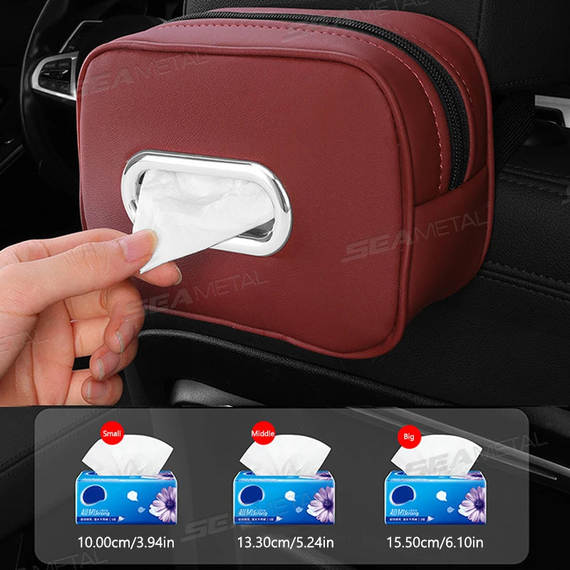BLALION Car Tissue Box Holder Nappa Leather Car Center Console Armrest Napkin Box Sun Visor Backseat Tissue Case with Fix Strap