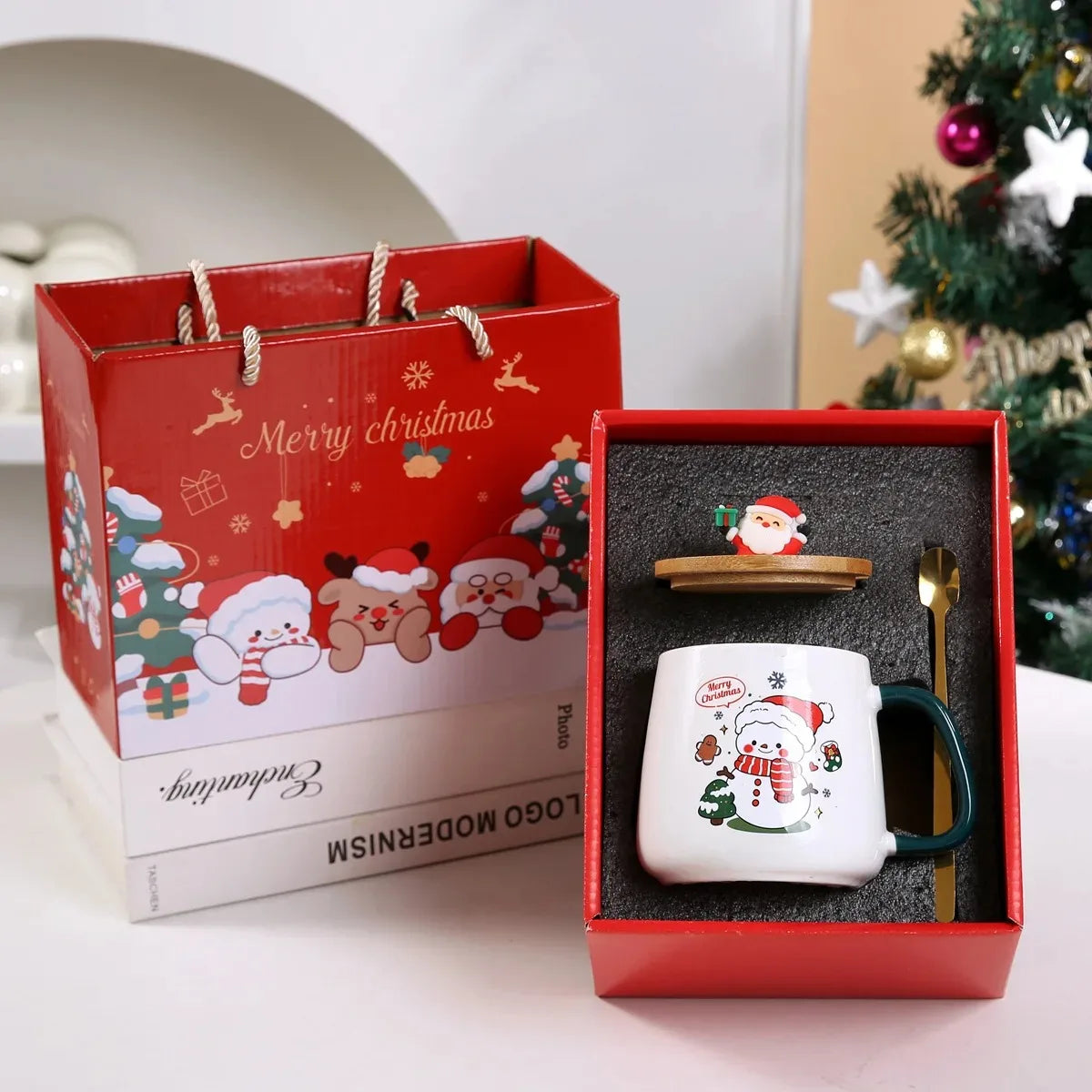 Christmas Gift Set:55 ℃ Thermostat Mugs Cup Ceramic Cup With Lid With Spoon Mugs Coffee Cups For Office Or Home Use