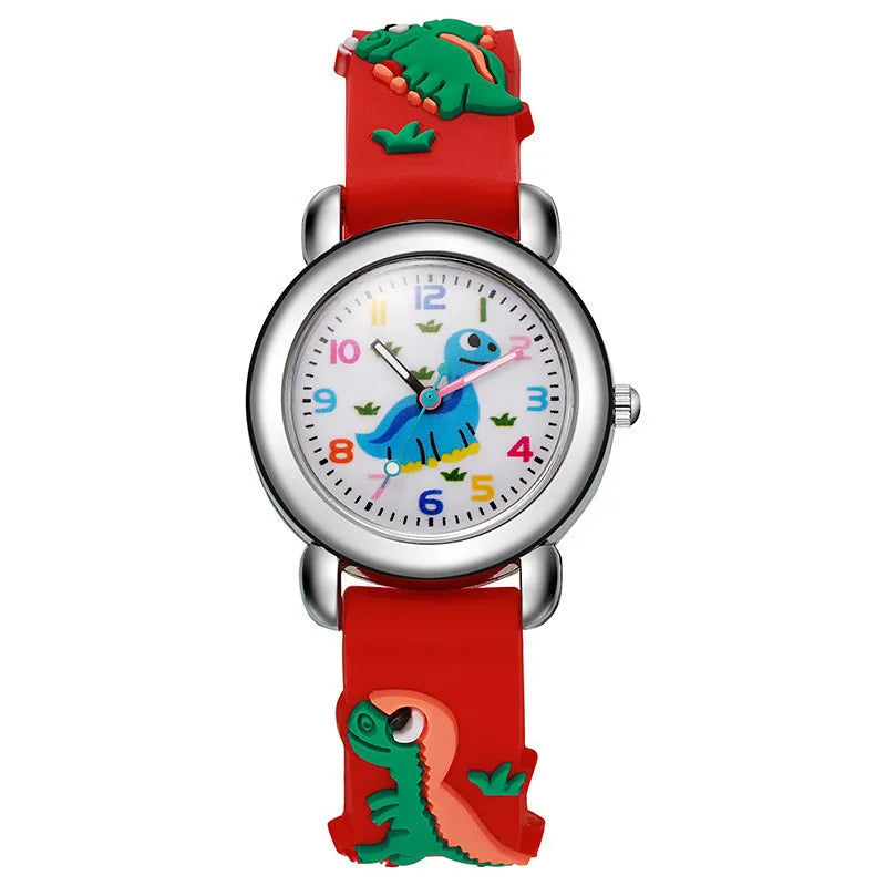 Kegllect Children 3D Dinosaur Quartz Watch Kids Round Dial Colourful Silicone Strap Watches Jam Tangan