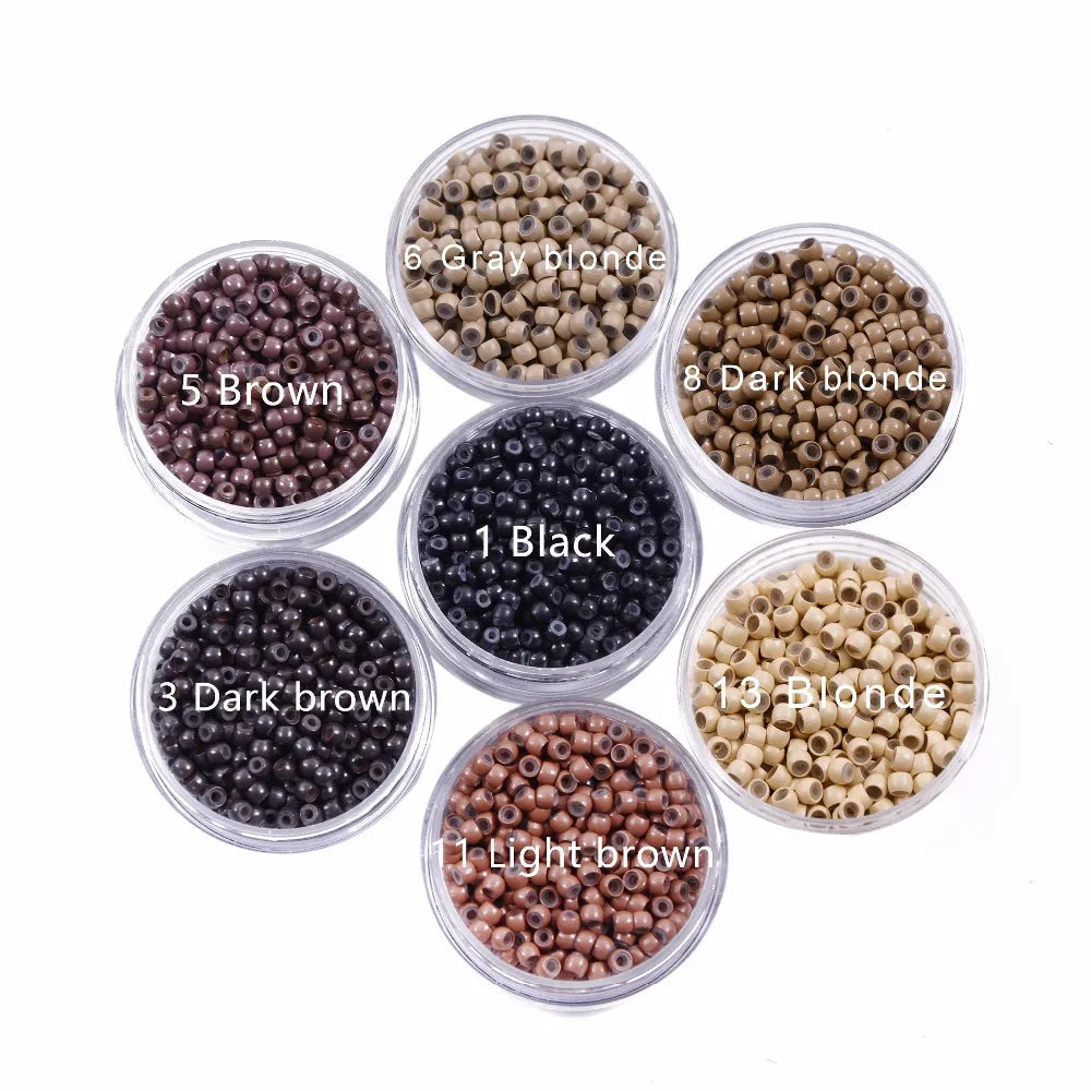 1000Pcs 3.0mm Hair Beads Silicone Lined Copper Nano Rings Micro Links Beads for Hair Extensions Black/Dark Brown/Blonde