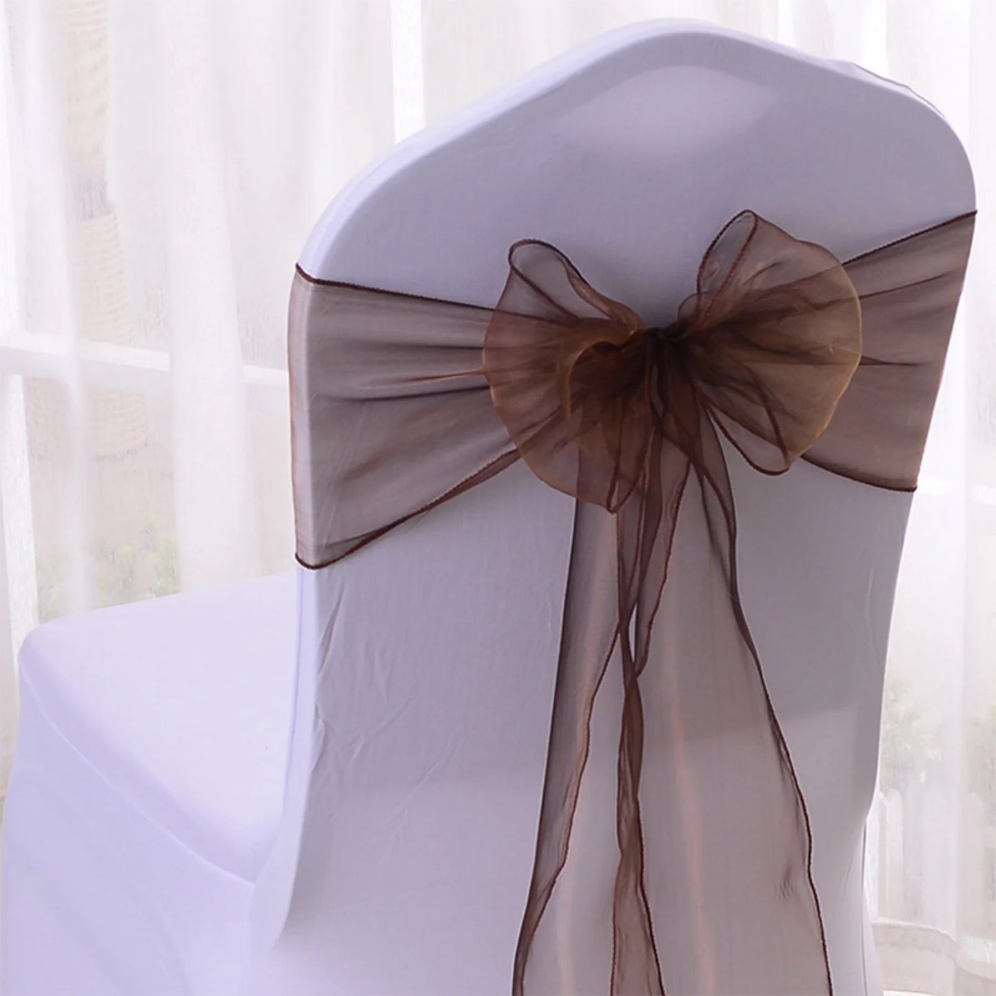 Satin chair belt wedding banquet party event decoration chair bow yarn tie chair back flower