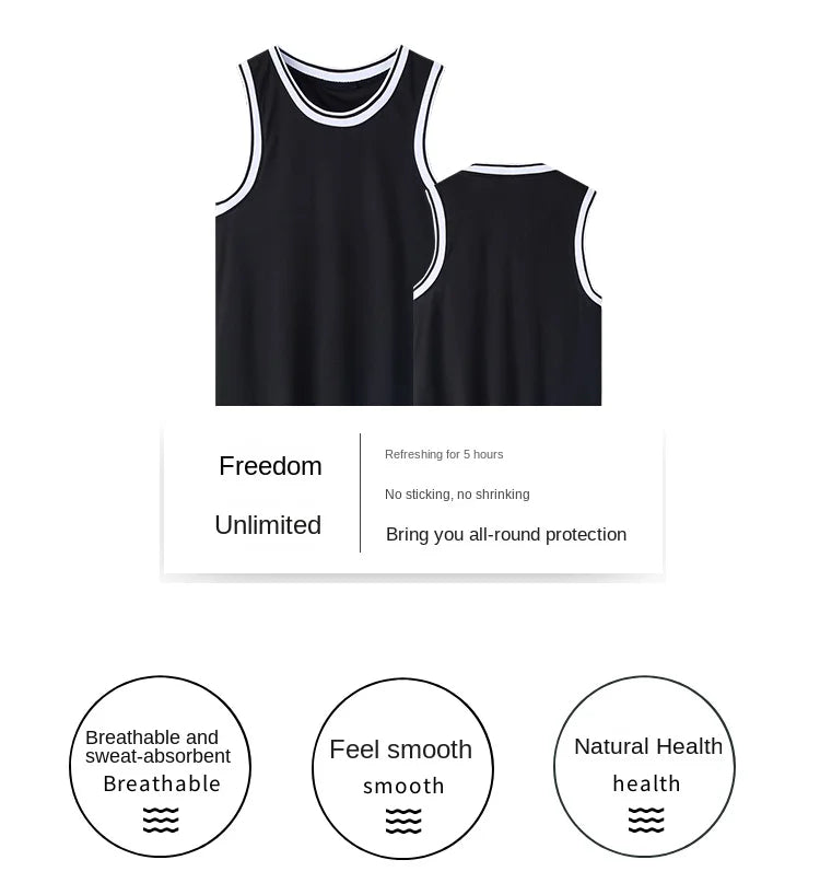 NASA GISS Summer Solid Ice Silk Tank Top Sports Set Basketball Suit Sleeveless T-shirt Shorts Large Men's Training Clothes