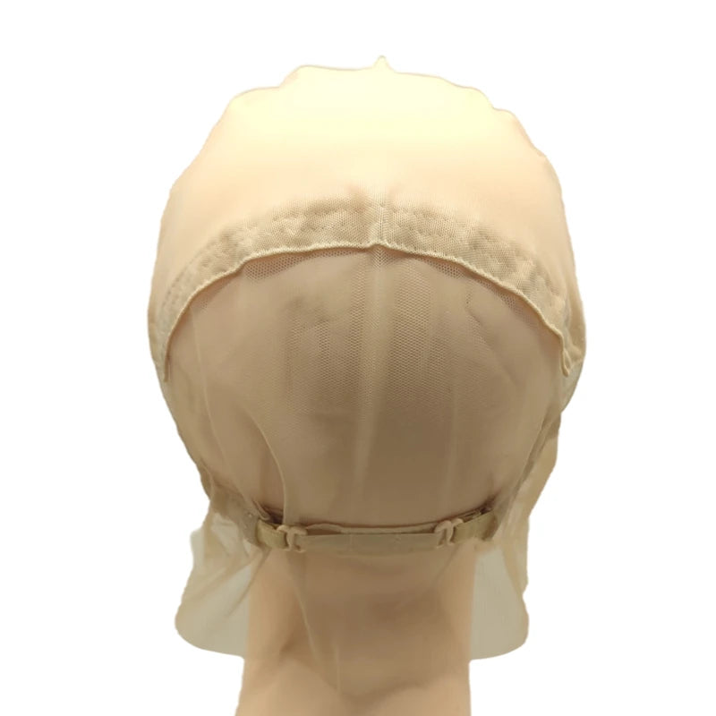 Adjustable Full Lace Wig Cap Brown/Beige with Stretch Straps Guide Line Customizable Wig Making Base for Hair Extension Projects