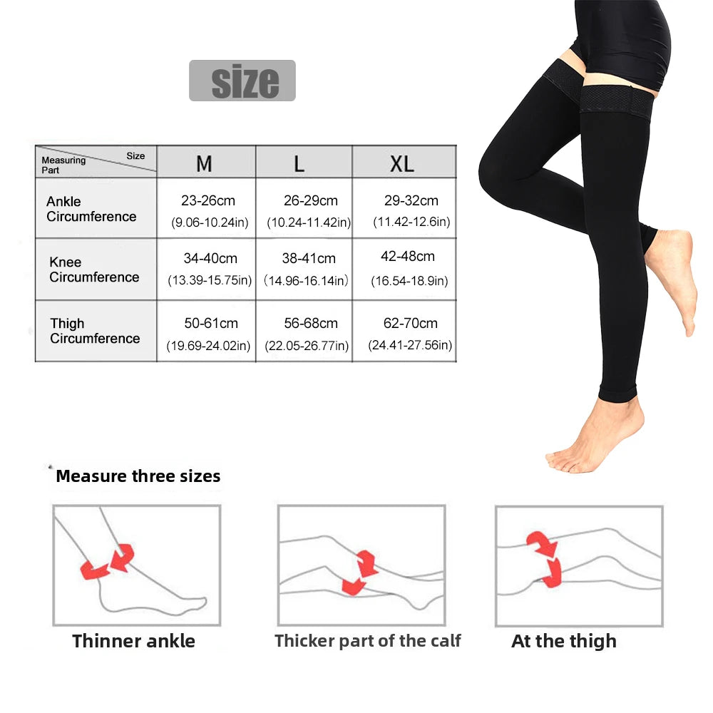 Thigh High Compression Stockings for Women Men, 23-32mmHg Footless Graduated Compression Socks with Silicone Band, Support Sock